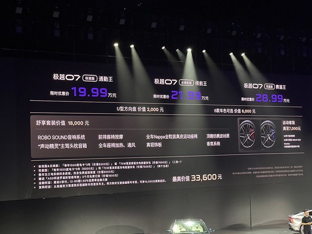极越07限时优惠价19.99万起 吉利百度宁德时代都来了！