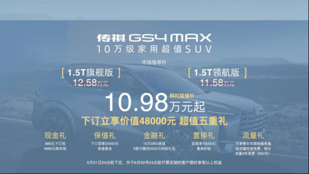 传祺GS4 MAX正式上市 限时售价10.98万起